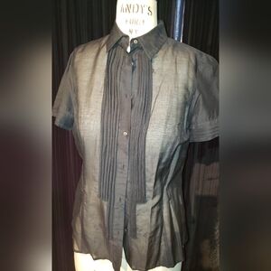 Zara black semi sheer silk/cotton short sleeve